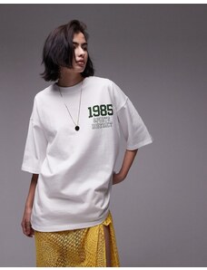 Topshop - T-shirt bianca oversize con grafica "1985 Sports District"-Bianco