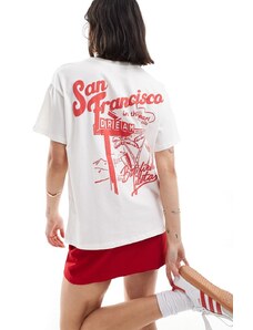 Bershka - T-shirt oversize bianca con stampa "San Francisco"-Bianco