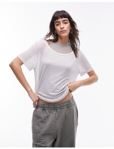 Topshop - T-shirt ampia doppia modello basic premium trasparente grigio-Bianco