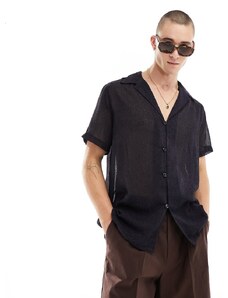 ASOS DESIGN - Camicia comoda a maniche corte blu navy trasparente con colletto con rever