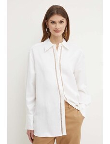 BOSS camicia in lino misto colore bianco