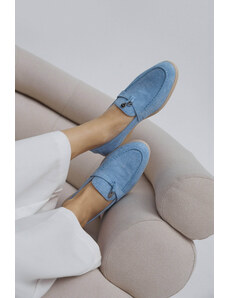 Women's Light Blue Tassel Loafers made of Velour Estro ER00113567