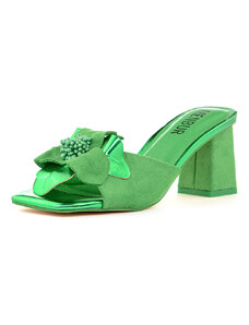 Menbur sandali con tacco verdi con accessorio fiore