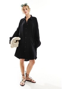 ASOS DESIGN - Vestito camicia oversize in tessuto doppio con tasche nero