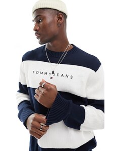 Tommy Jeans - Maglione vestibilità classica multicolore a righe con logo lineare-Blu navy