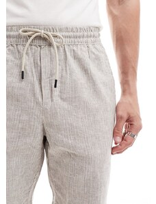 ONLY & SONS - Pantaloncini in misto lino beige a righe in coordinato-Neutro