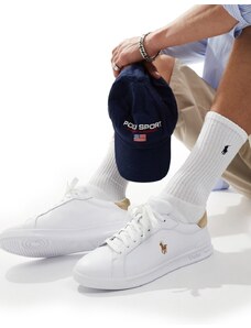 Polo Ralph Lauren - Heritage Court - Sneakers bianche con linguetta color cuoio sul tallone-Bianco