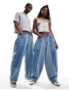 COLLUSION Unisex - Jeans a palloncino lavaggio medio patchwork-Blu