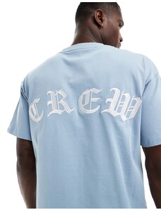 Sixth June - T-shirt oversize azzurra con ricamo "Crew"-Blu