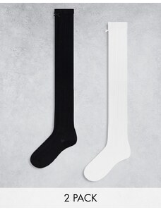 Monki - Confezione da 2 paia di calze al ginocchio bianche e nere-Multicolore