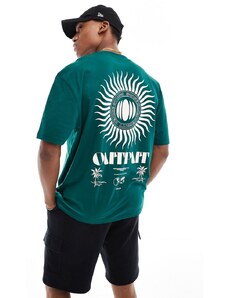 ASOS DESIGN - T-shirt oversize verde con stampa celestiale sul retro