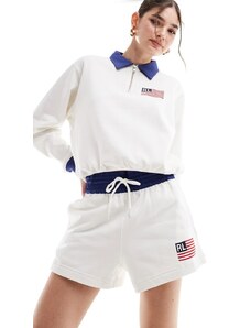 Polo Ralph Lauren - Pantaloncini in jersey color crema con logo USA-Bianco