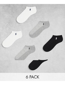 Polo Ralph Lauren - Confezione da 6 paia di calzini sportivi neri, bianchi e grigi-Nero