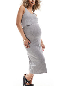 Mama.licious Mamalicious Maternity - Vestito midi grigio a coste per l'allattamento 2 funzioni
