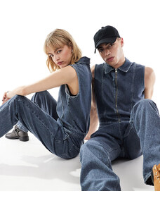 Calvin Klein Jeans - Tuta jumpsuit unisex senza maniche in denim con zip lavaggio grigio - In esclusiva per ASOS