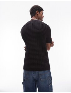 Topman - T-shirt nera a maniche corte girocollo-Nero