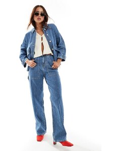 ONLY - Kirsi - Jeans cargo con fondo ampio a vita alta blu a righe bianche in coordinato