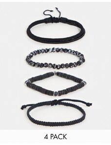 ASOS DESIGN - Confezione da 4 braccialetti da festival con perline sui toni del nero