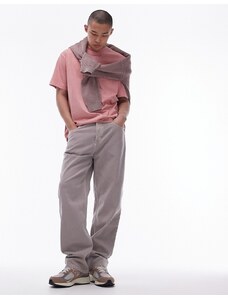 Topman - Pantaloni ampi color pietra in twill di cotone-Neutro