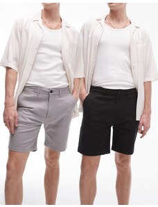 Topman - Confezione da 2 paia di chino corti slim grigio e nero-Multicolore
