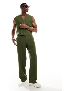 ASOS DESIGN - Pantaloni da abito a fondo ampio verde kaki