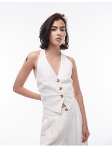 Topshop - Gilet écru allacciato al collo con fascetta sul retro in coordinato-Bianco