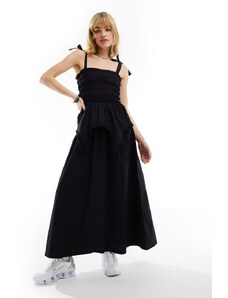COLLUSION - Vestito lungo in cotone arricciato nero con dettaglio stile corsetto