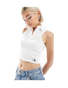 Calvin Klein Jeans - Canotta stile polo bianco sporco a nido d'ape-Grigio