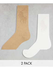 Polo Ralph Lauren - Confezione da 2 paia di calzini color crema e cuoio con logo pony grande-Neutro