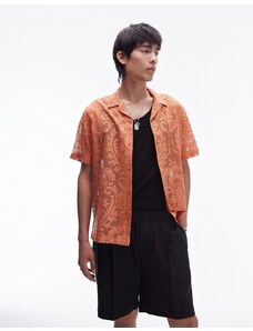 Topman - Camicia a maniche corte vestibilità comoda arancione con motivo dévoré