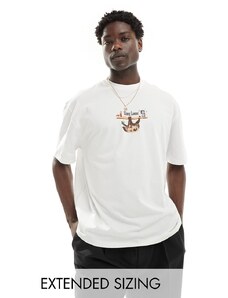 ASOS DESIGN - T-shirt oversize bianca con stampa di bradipo sul davanti-Bianco