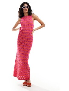 ASOS DESIGN - Vestito lungo in maglia a righe rosa e arancione con cuciture ondulate testurizzate e scollo rotondo-Multicolore