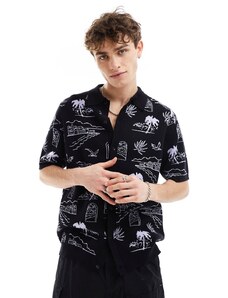 Vans - Sorrento - Camicia in maglia nera stampata con colletto stile polo-Nero