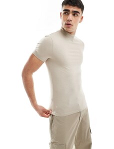 ASOS DESIGN - T-shirt attillata accollata color pietra-Neutro