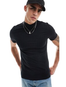 ASOS DESIGN - T-shirt attillata nera con collo alto-Nero