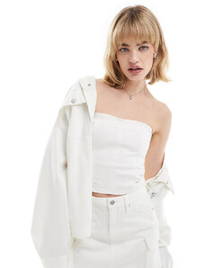 Calvin Klein Jeans - Bustino in denim lavaggio bianco con zip in coordinato - In esclusiva per ASOS