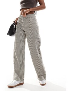 Object - Jeans a fondo ampio color crema a righe marroni-Multicolore