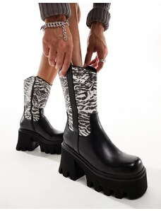 Lamoda - Viturous - Stivali stile western con tacco spesso nero e stampa zebrata