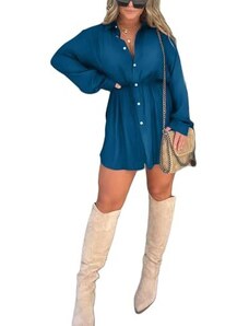 Goudyna Tuta da donna a maniche lunghe, con bottoni, vestibilità ampia, tutina, Blu scuro, L