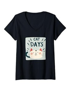 Funny Cat Days Costume Donna Divertente vestito per gatti Maglietta con Collo a V