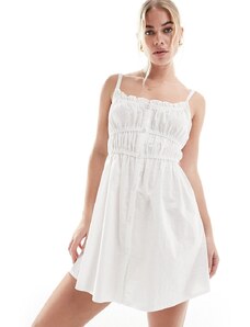 SNDYS - Vestito corto in lino arricciato bianco con spalline sottili