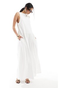 ASOS DESIGN - Vestito grembiule lungo senza maniche bianco con schiena scoperta