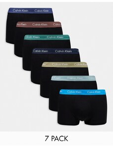 Calvin Klein - Cotton Stretch - Confezione da 7 boxer aderenti a vita bassa neri con fascia in vita colorata-Nero