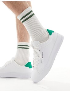 Tommy Hilfiger - Sneakers stile tennis in pelle bianche e verdi-Bianco