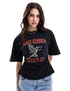 ASOS DESIGN - T-shirt con vita a corsetto nera con stampa su licenza dei Black Sabbath-Nero
