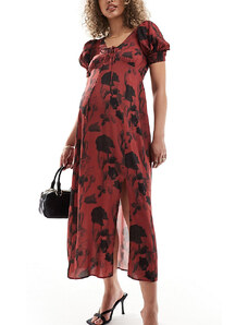 ASOS Maternity ASOS DESIGN Maternity - Vestito midi color ruggine con maniche a sbuffo e laccetti-Multicolore
