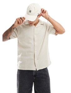 Abercrombie & Fitch - Camicia a maniche corte color cuoio a quadretti con rever-Bianco