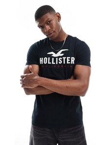 Hollister - T-shirt tecnica nera con logo-Nero