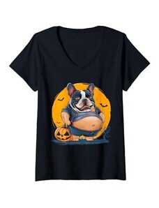 Donna Divertente Bulldog francese grasso Art Design Amanti dei Maglietta con Collo a V