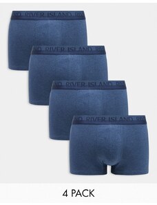 River Island - Confezione da 4 paia di boxer aderenti blu mélange